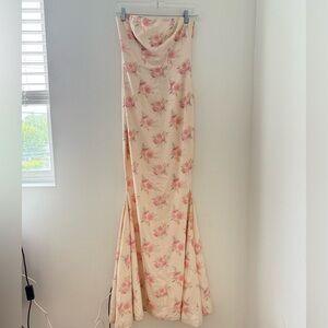 Oh Polly Pink Cream Strapless Maxi Dress